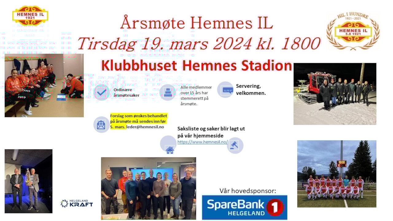 Årsmøte 2024 19. mars kl. 18 på Klubbhuset